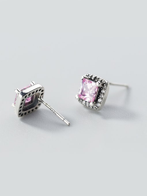 Rosh Vintage Square Shaped Pink Zircon Stud Earrings 1