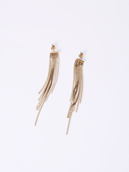 GROSE Titanium With Gold Plated Simplistic Chain Tassel Earrings 3