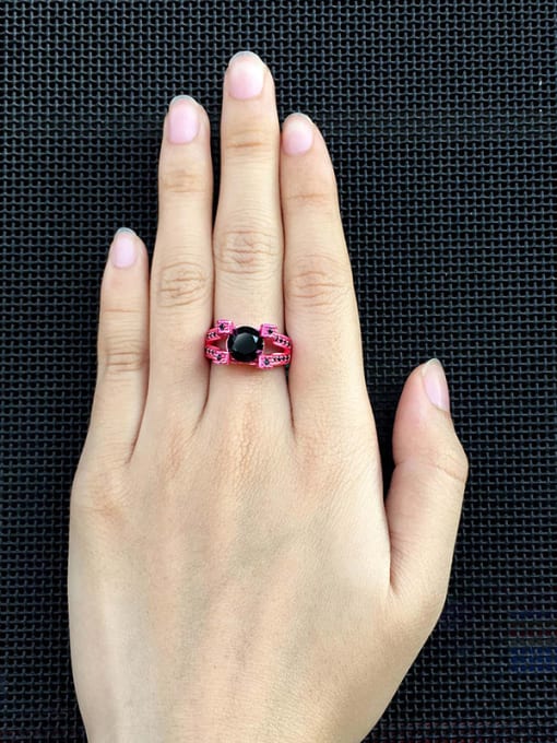 ZK Hot Pink Plated Black Stones Party Ring 1