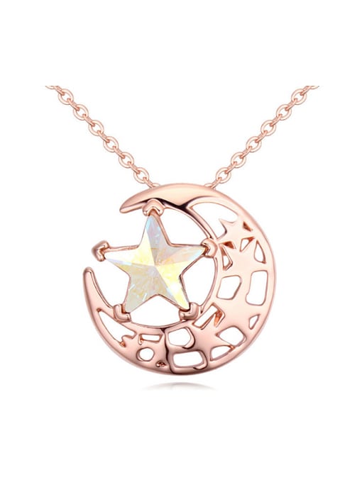beige Fashion Rose Gold Plated Moon austrian Crystal Star Alloy Necklace