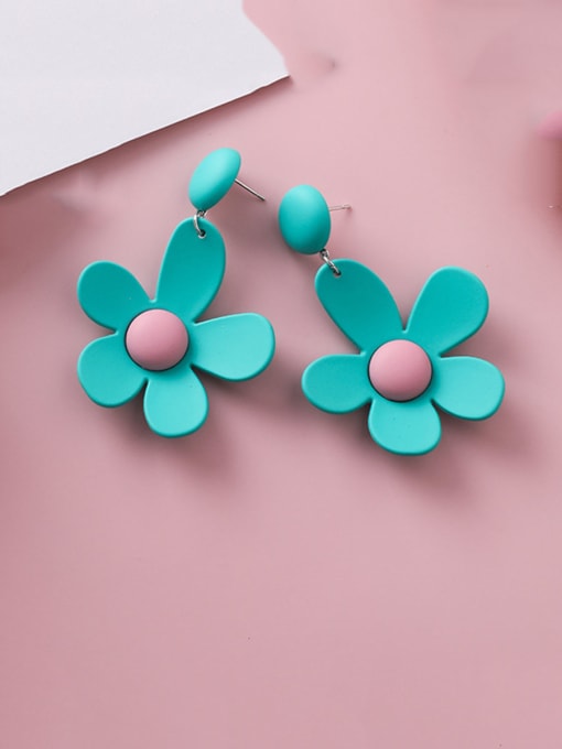 C blue Alloy With Rose Gold Plated Simplistic Flower Drop Earrings