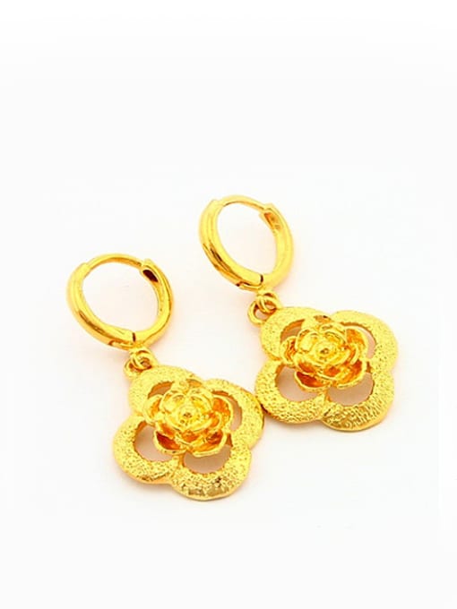 Yi Heng Da Luxury 24K Gold Plated Flower Shaped Drop Earrings 0