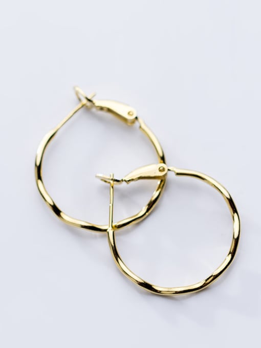 Rosh 925 Sterling Silver With Gold Plated Simplistic Wavy pattern circle Hoop Earrings 1