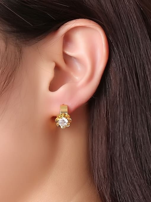 CONG Exquisite Gold Plated Flower Shaped AAA Zircon Clip Earrings 1