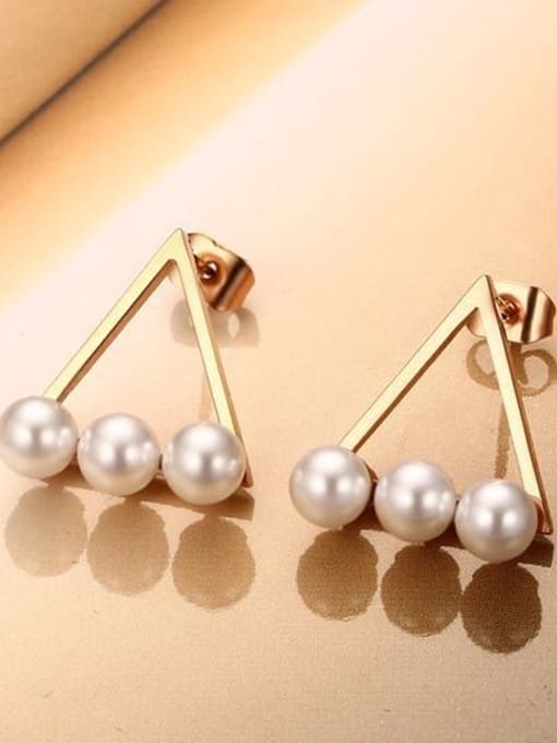 CONG All-match Hollow Triangle Shaped Artificial Pearl Stud Earrings 2