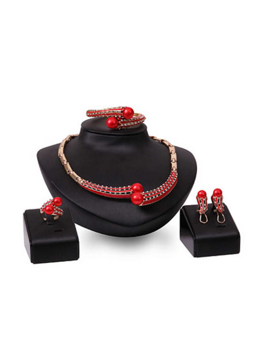 Red 2018 Alloy Imitation-gold Plated Fashion Artificial Stones Four Pieces Jewelry Set