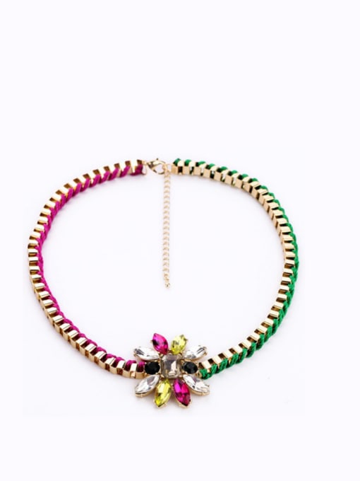 Red Green Colorful Knitting Flower Alloy Necklace