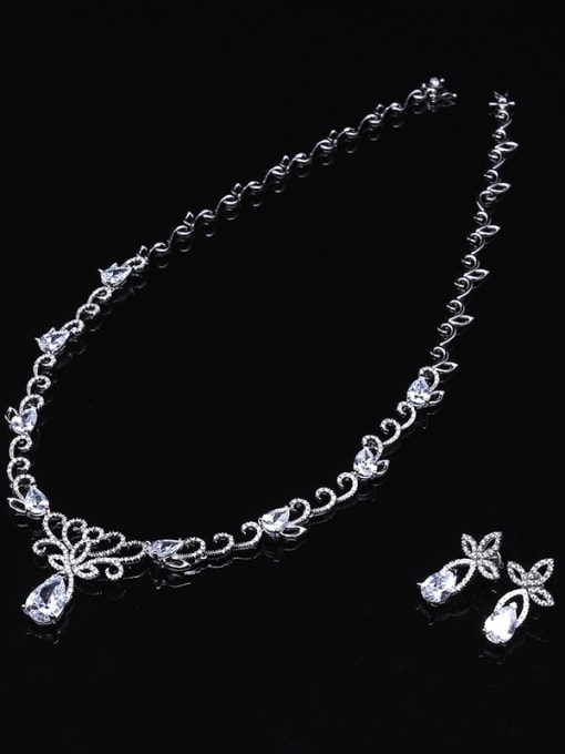 Luxu Earring Necklace Shining Zircons White Gold Plated Set 1