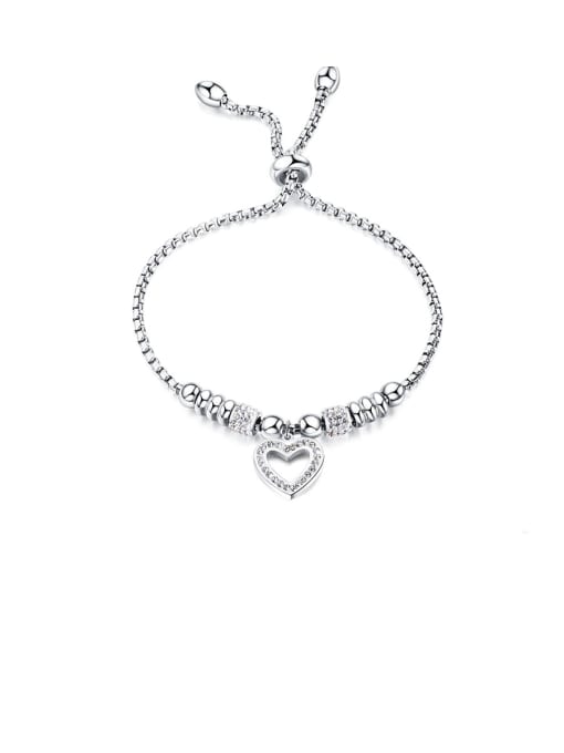 1022-white Stainless Steel With Cubic Zirconia  Simplistic Heart Adjustable Bracelets