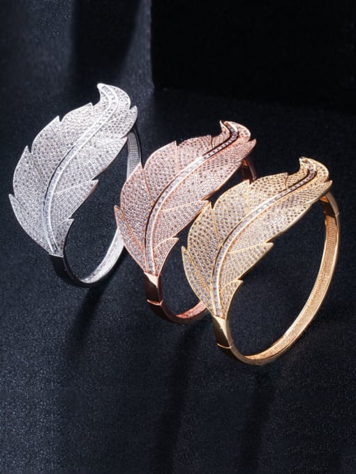 L.WIN Copper WithCubic Zirconia  Simplistic Atmosphere Leaf Bangles 0