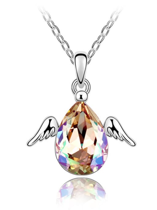 multi-color Simple Water Drop austrian Crystal Little Angel Wings Alloy Necklace