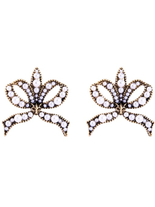 KM Bow-shape Elegant Women Rhinestones Stud Earrings 0