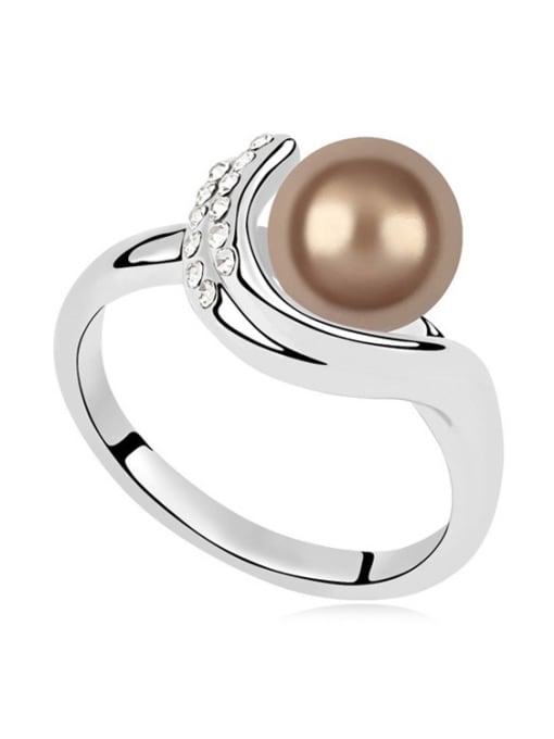 brown Simple Imitation Pearl Tiny Crystals Alloy Ring