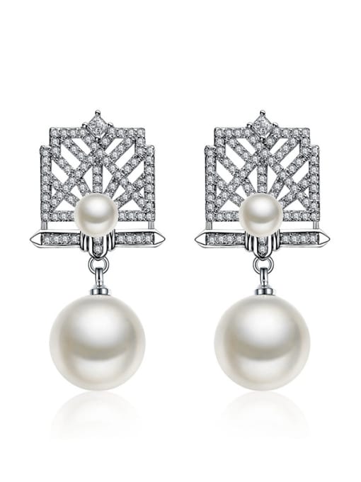 ALI micro-inlaid zircon square imitation pearl earrings 0