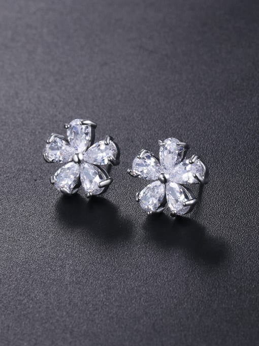 Mo Hai Copper With Platinum Plated Simplistic Flower Stud Earrings 2