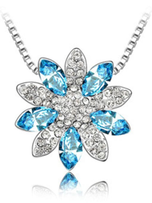 light blue Fashion austrian Crystals Flowery Pendant Alloy Necklace