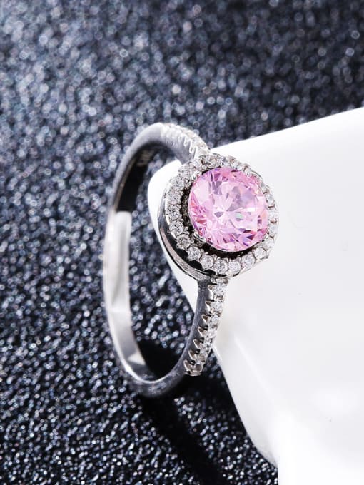 pink 925 Silver Round Shaped Zircon Stud Ring