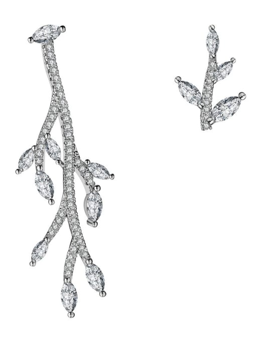 ALI Copper With Platinum Plated Personality Tree branch Cluster Earrings