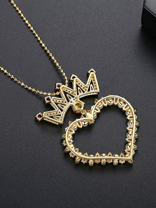 BLING SU Copper With Gold Plated Simplistic Hollow Heart Crown Power Necklaces 2