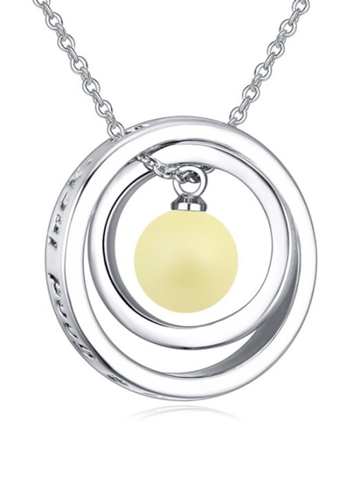 yellow Fashion Imitation Pearl Double Ring Pendant Alloy Necklace