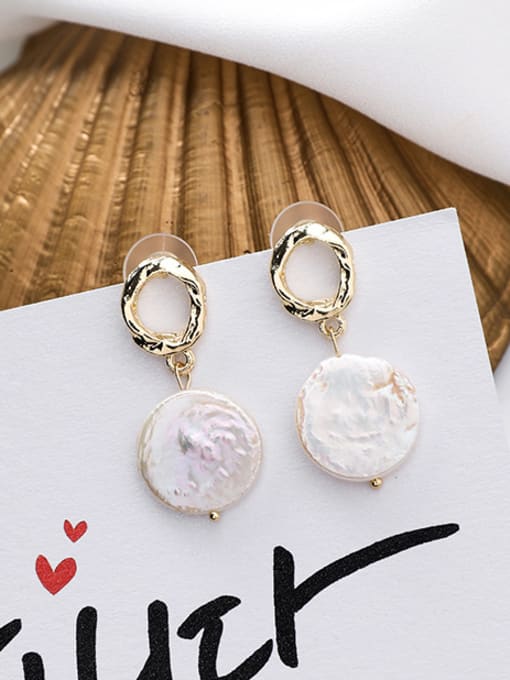 A gold Alloy With 18k Gold Plated Trendy Round shell Clip On Earrings