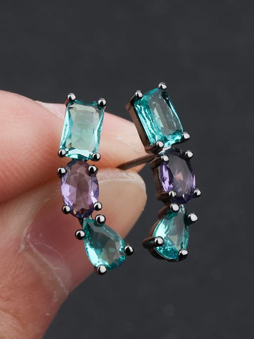 Black Copper With  Glass stone Trendy Geometric Stud Earrings