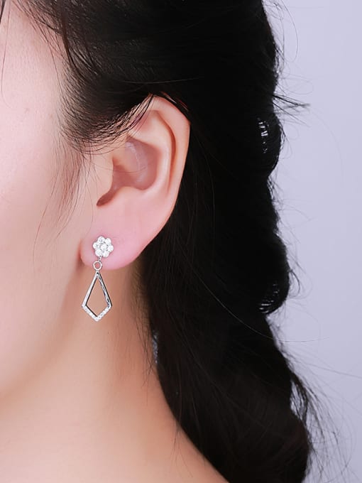 One Silver Delicate Flower Shaped Zircon Earrings 1