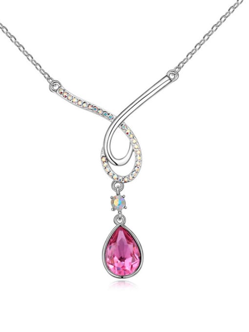 pink Simple Water Drop austrian Crystal Pendant Alloy Necklace