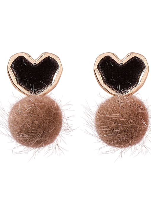 Girlhood Alloy With Rose Gold Plated Cute Heart  Plush ball Drop Earrings 2