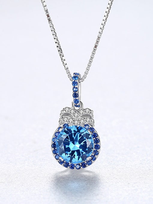 Blue 925 Sterling Silver With Silver Plated Fashion Round  Zricon Necklaces