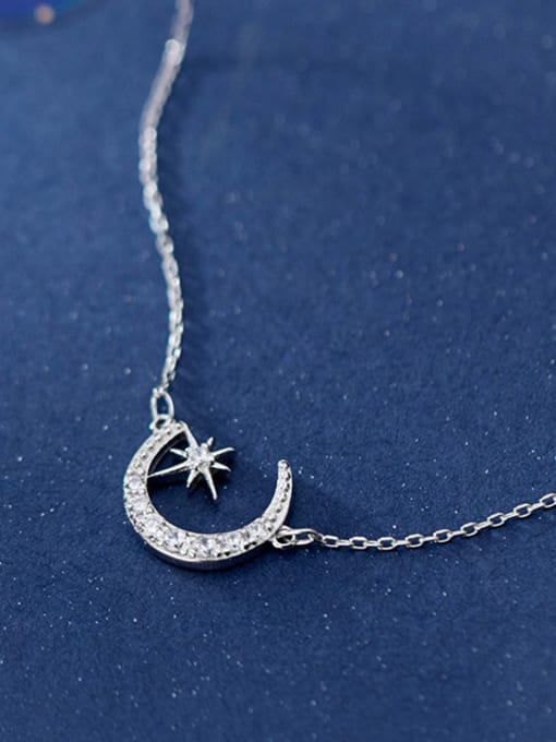 Rosh 925 Sterling Silver With Platinum Plated Simplistic Moon Necklaces 2