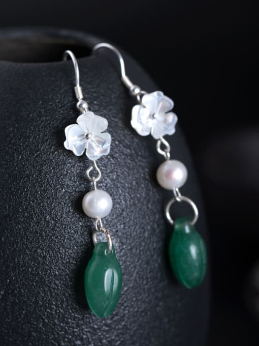 SILVER MI Retro style Natural Stone Shell Flower 925 Silver Earrings 1