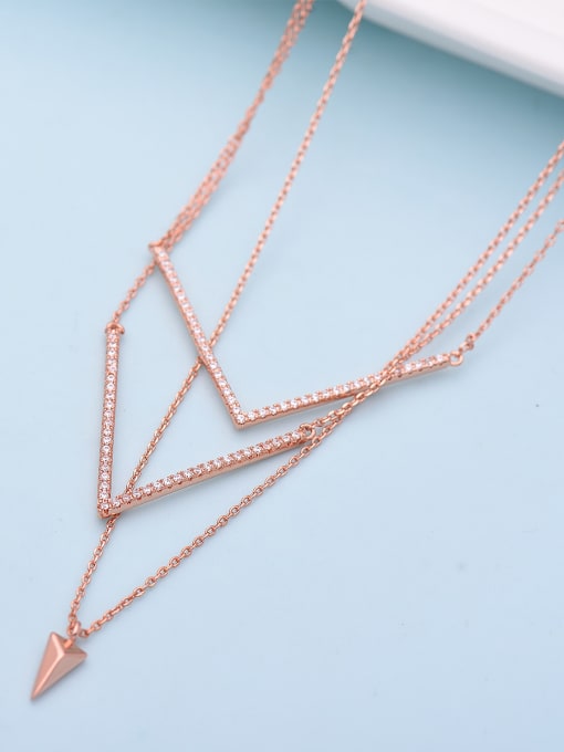 Rose Gold Copper micro-inlay AAA zircon exquisite V multi layer Necklace
