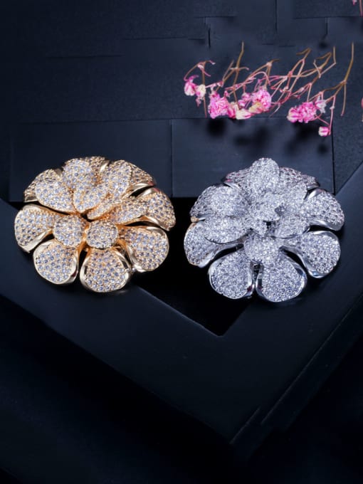 L.WIN Copper With Cubic Zirconia Luxury Flower Band Rings 4