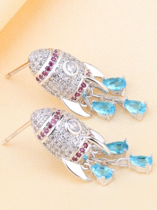 Gujin Personalized Airship Blue Zirconias 925 Silver Stud Earrings 2