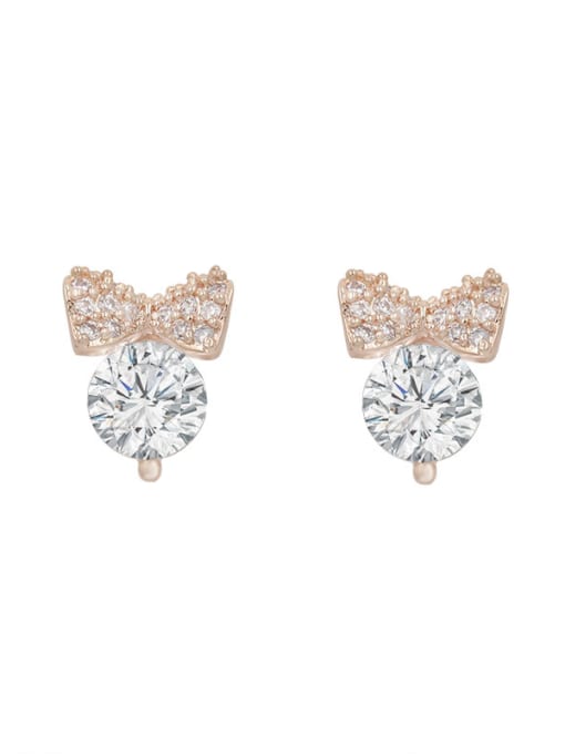 Mo Hai Copper With Cubic Zirconia  Plated Simplistic Bowknot Stud Earrings