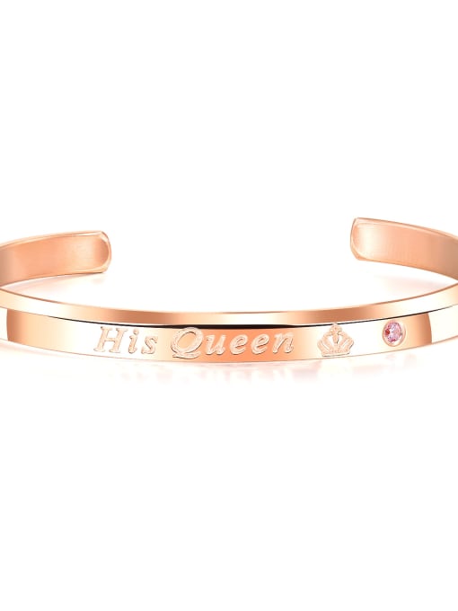 His Queen Rose Golden Girl - 931 Stainless Steel With Rose Gold Plated Simplistic Monogrammed Bangles