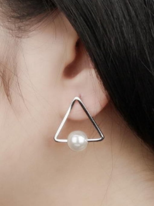 Open Sky Fashion Hollow Triangle Artificial Pearls Stud Earrings 1