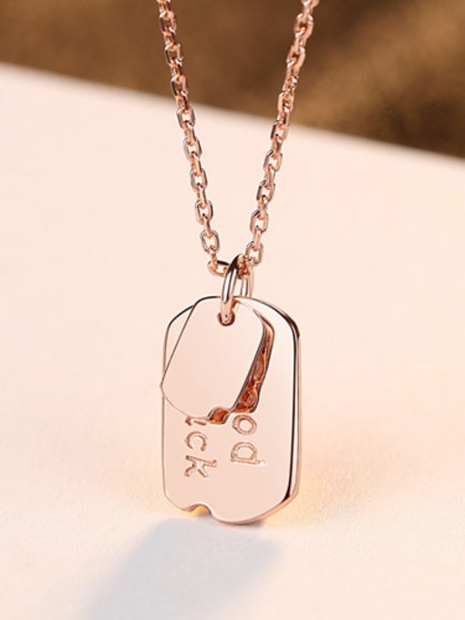 rose-15D02 925 Sterling Silver With Rose Gold Plated Simplistic Square Necklaces