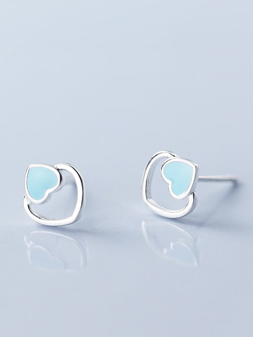 Rosh 925 Sterling Silver With Silver Plated Simplistic Heart Stud Earrings 2