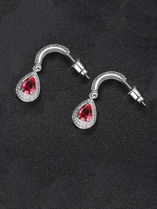 Red corundum zircon Copper With Platinum Plated Delicate Water Drop Drop Earrings