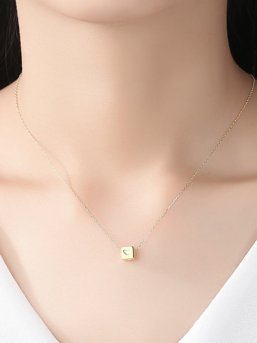 CCUI 925 Sterling Silver With Glossy Simplistic Square heart Necklaces 1
