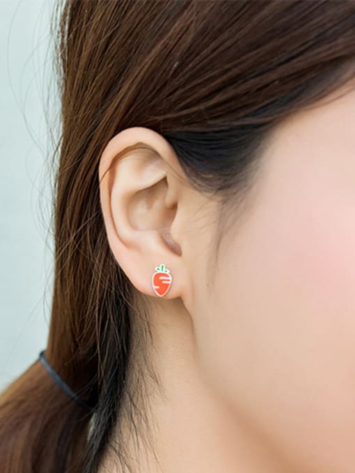 Peng Yuan Tiny Rabbit Carrot Asymmetrical Glue 925 Silver Stud Earrings 2
