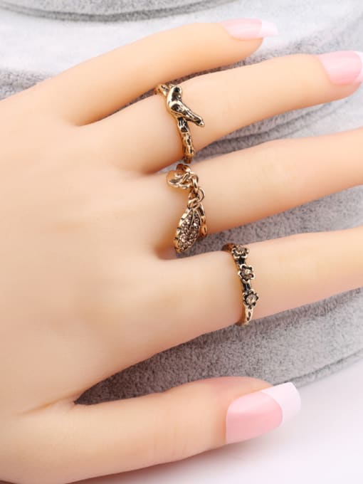 Gujin Personalized Retro style Antique Gold Plated Midi Ring Set 1