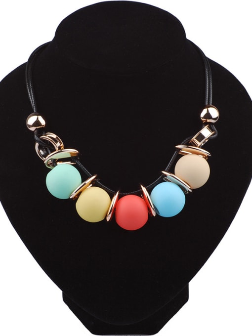 1 Fashion Colorful Resin Beads Artificial Leather Necklace
