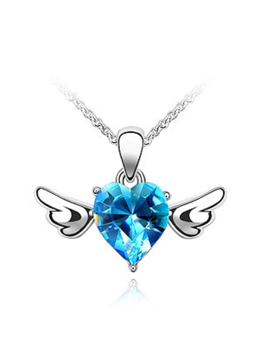 blue Simple Heart austrian Crystal Little Wings Pendant Alloy Necklace