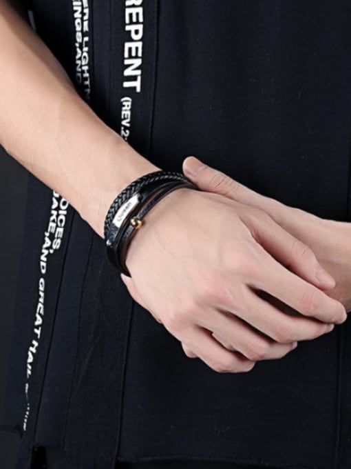 Open Sky Fashion Black Artificial Leather Woven Bracelet 1