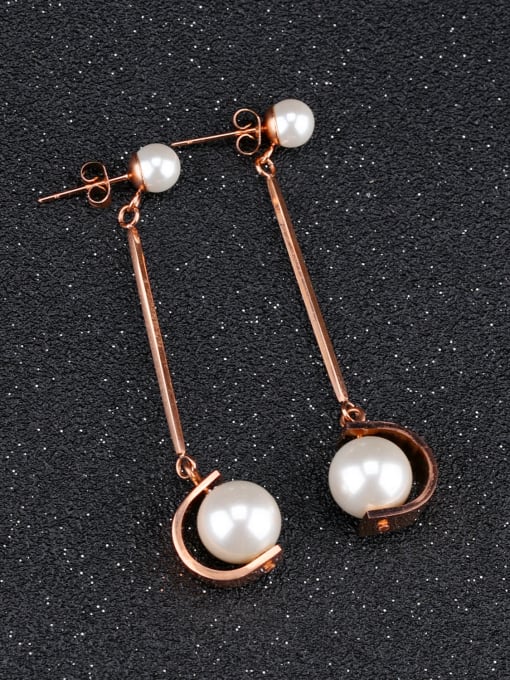 Open Sky Fashion Artificial Pearls Rose Gold Plated Drop Earrings 2