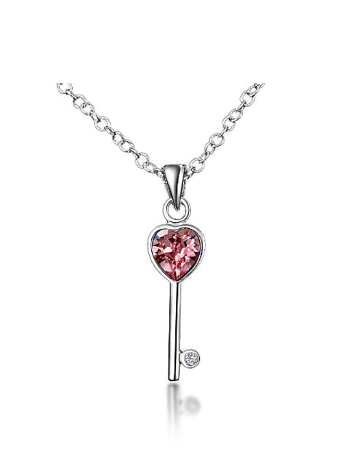Pink Fashion Heart Crystal Key 925 Sterling Silver Pendant