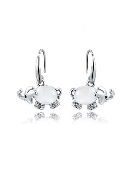 Platinum Exquisite Elephant Shaped Opal Drop Earrings